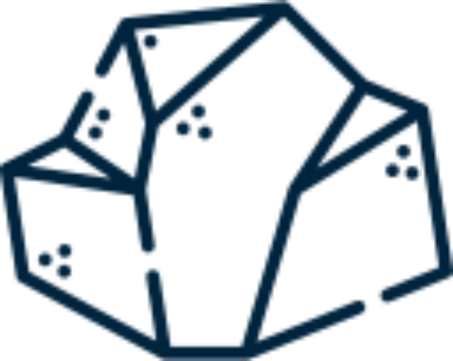 Prosty rysunek geometrycznego kryształu z kanciastymi fasetami i małymi kropkami, przedstawiony w kolorze ciemnoniebieskim na przezroczystym tle - idealna inspiracja dla bramy i furtki Kraków lub nowoczesnych projektów ogrodzenia Małopolska.
