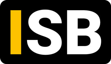 Logo z literami ISB zapisanymi pogrubioną, białą czcionką na czarnym tle. Litera I jest wyróżniona na żółto.